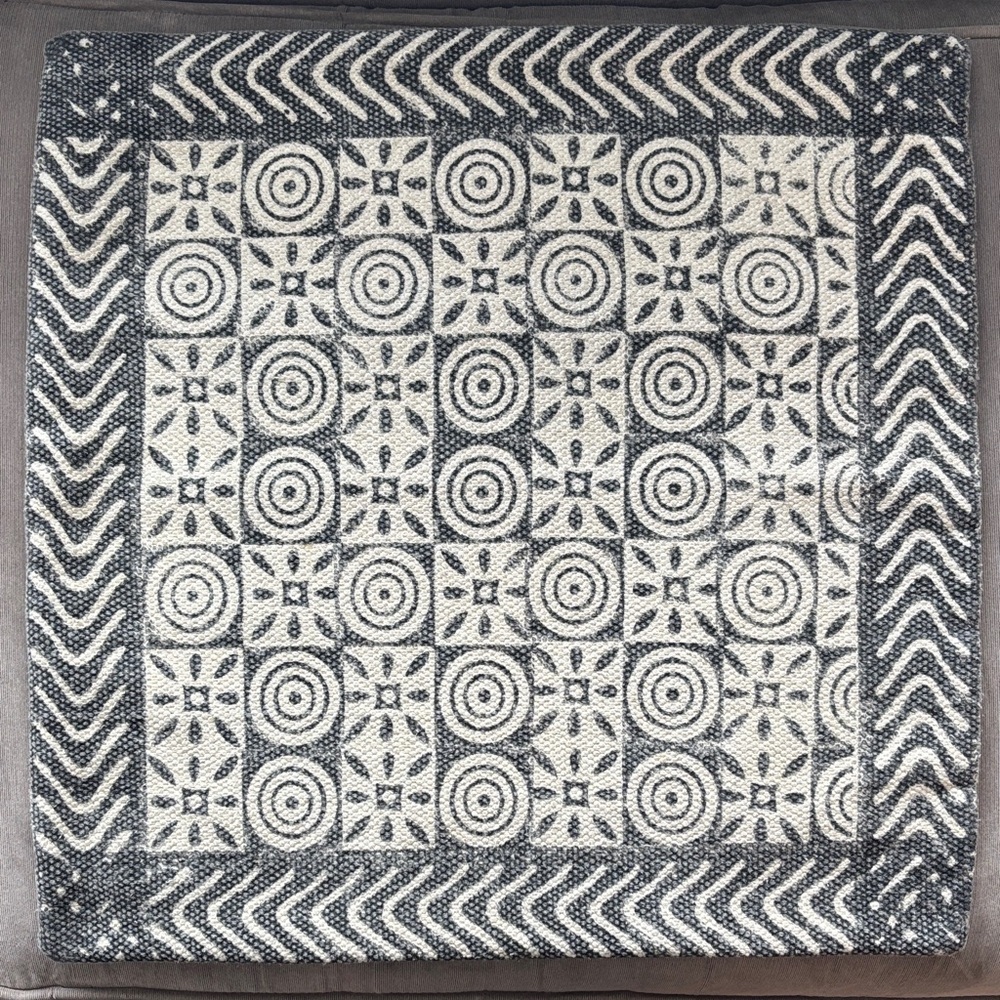 Grey and Off White/Cream Geometric Pillow Cover